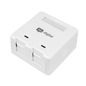 hb-digital Keystone Aufputzgehäuse für 2 Module, weiße Netzwerktechnik-Dose mit Staubschutz.