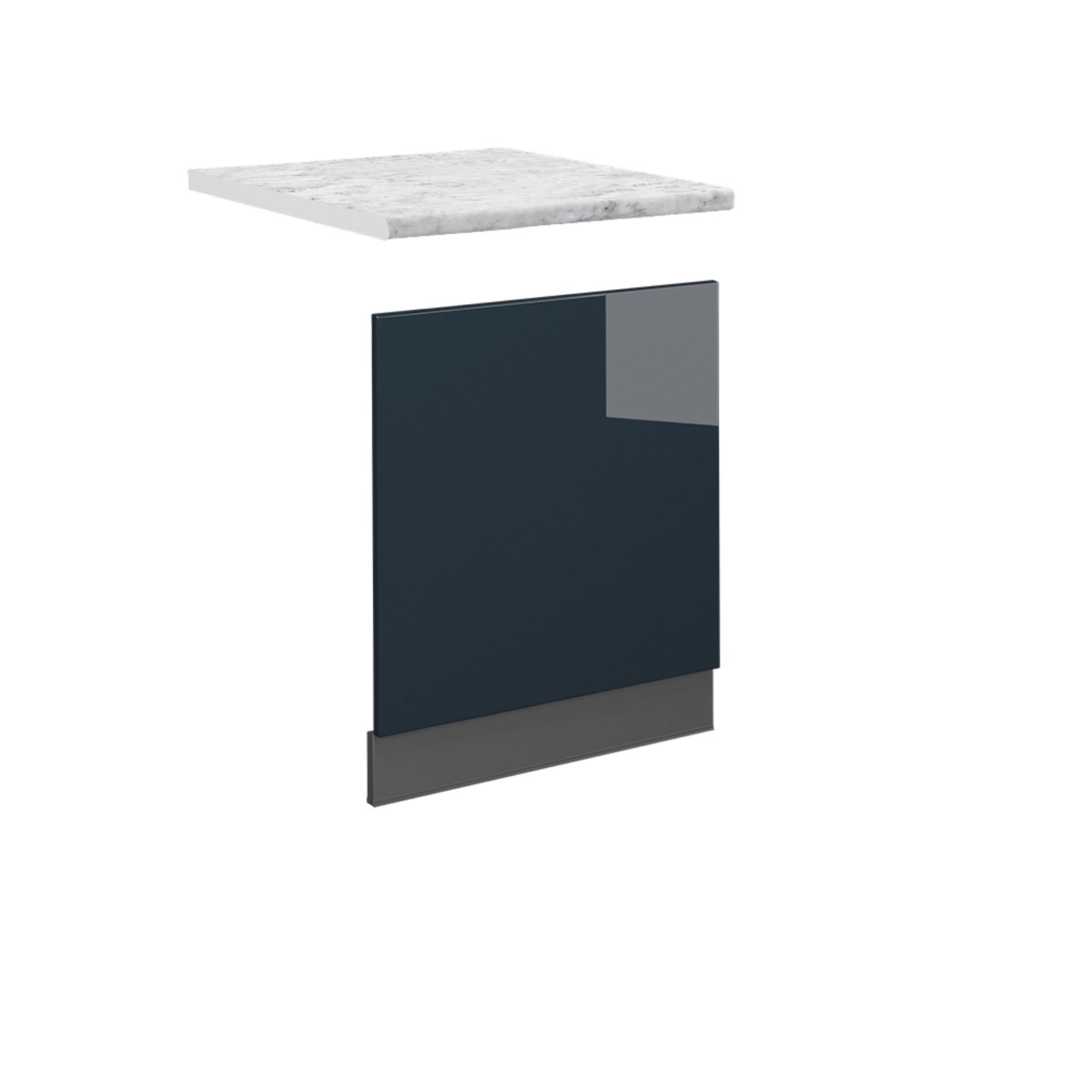 Vicco Frontblende Fame-Line Geschirrspüler Fronttür Dunkelblau Hochglanz 60 cm AP Marmor mit Anthrazit Korpus