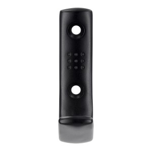 Schwarzer, matter Siro Wandhaken aus Metall mit Lochprägung und 32 mm Lochabstand.