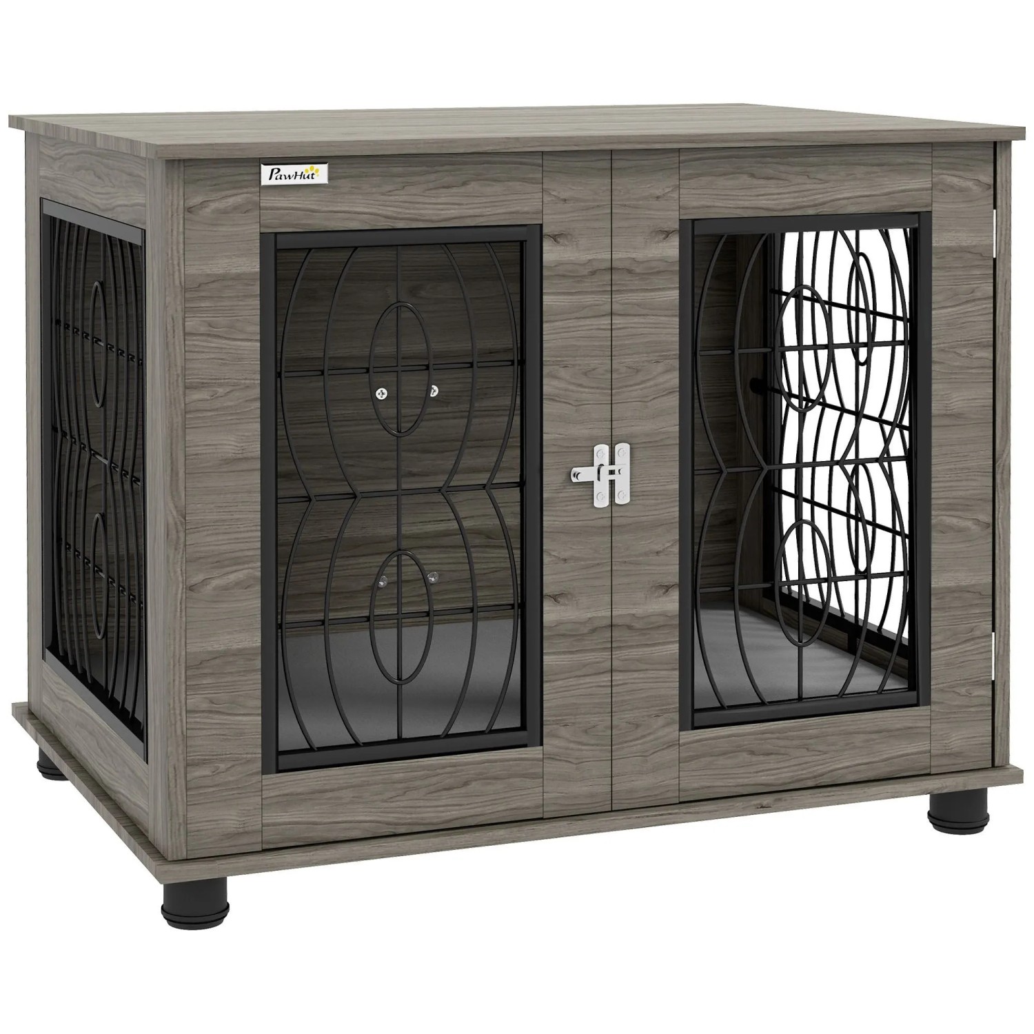PawHut Hundebox mit Kissen Drahtgeflecht-Belüftung bis 20 kg Grau 80 x 56 x 63cm