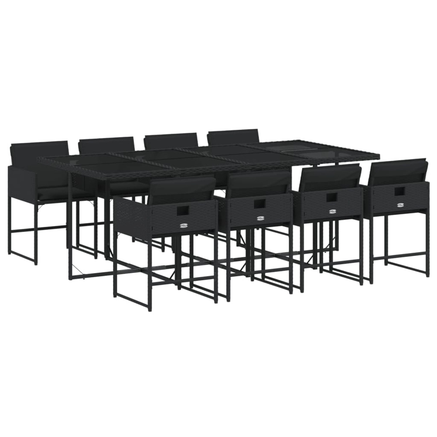 vidaXL 9-Tlg Garten-Essgruppe mit Kissen Schwarz Poly Rattan 3211279