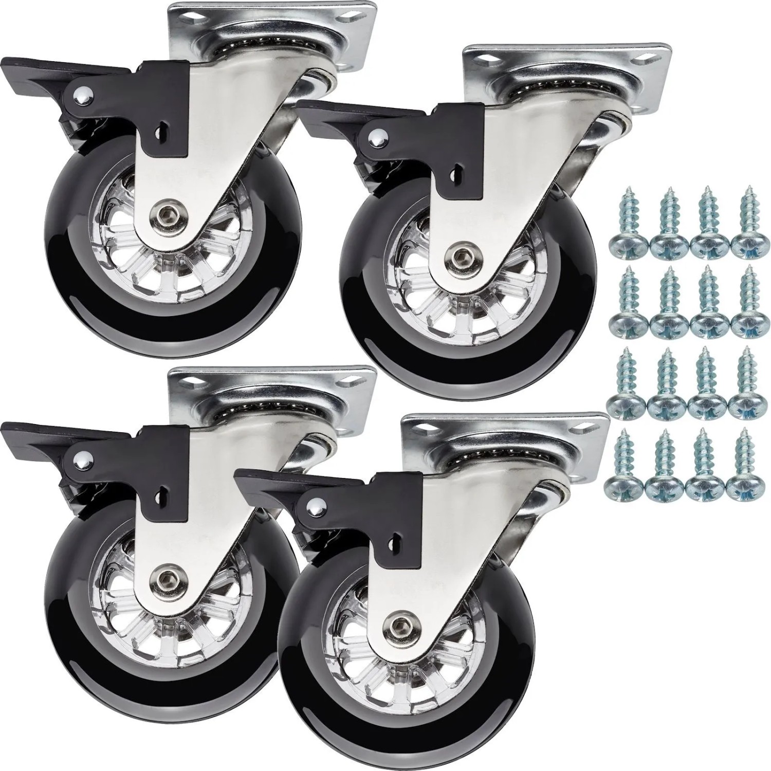 Thumbnail - SOTECH 4 Stück Möbelrolle SWIFT Ø75 mm Schwarz mit Feststeller inkl. Schraubenset