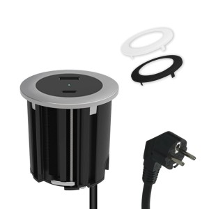 Kalb USB Einbausteckdose mit USB-C und USB-A, 45W, 54mm, für Möbelmontage. Inkl. Blenden in Schwarz, Weiß und Silbergrau.