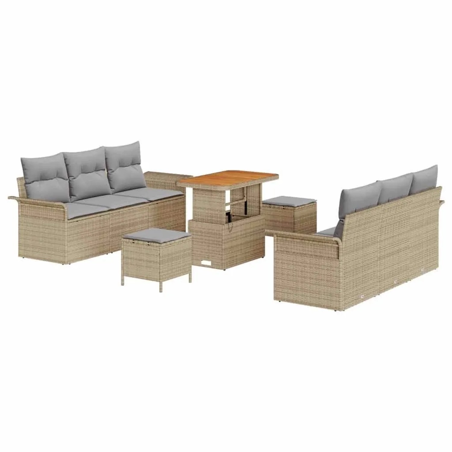 vidaXL Garten-Sofa-Set mit Kissen 9-Tlg Beige und Hellgrau 3364042