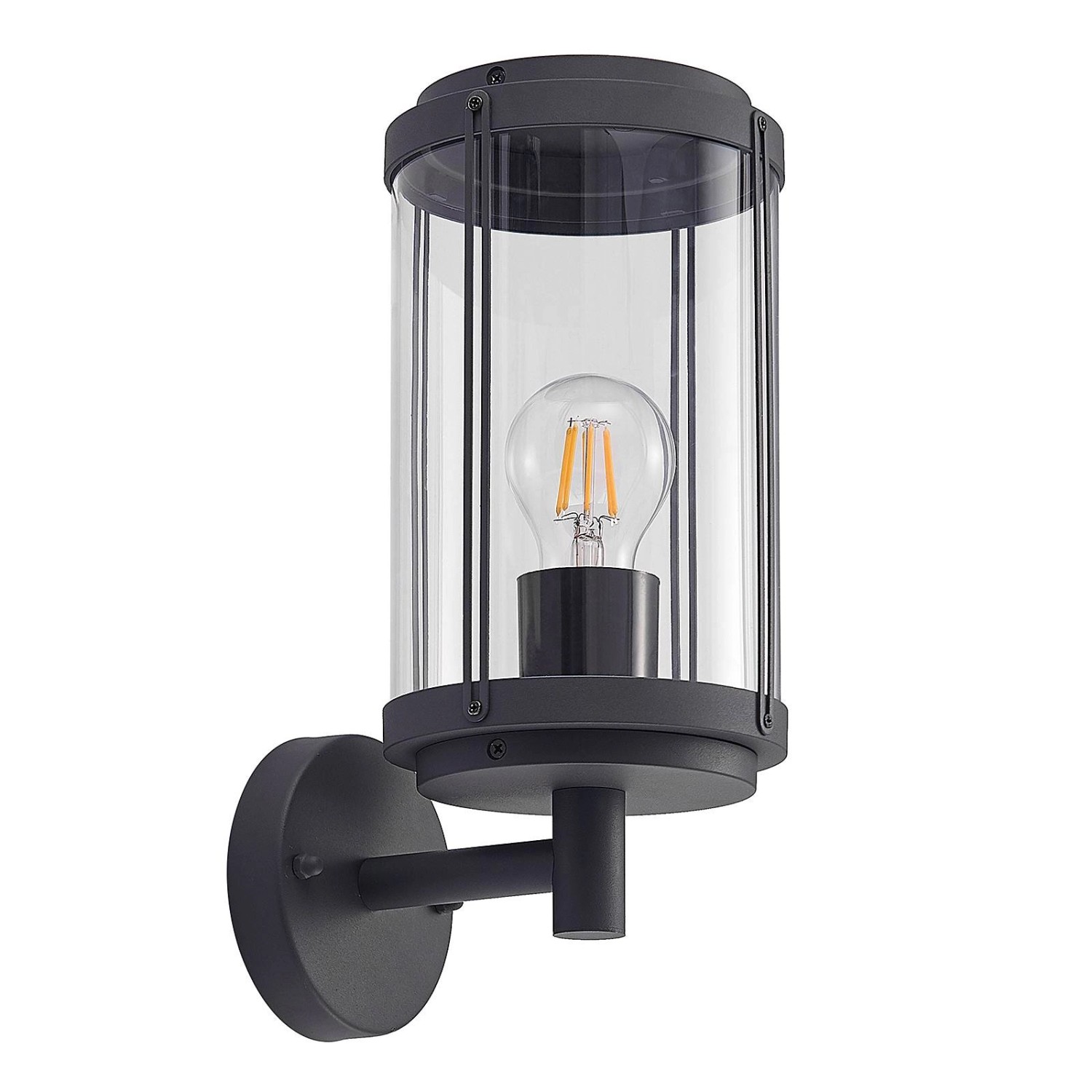 Lindby Wandleuchte Außen Laterne Ojali 9926007 Spritzwassergeschützt Modern in Schwarz aus Aluminium 1-flammig E27