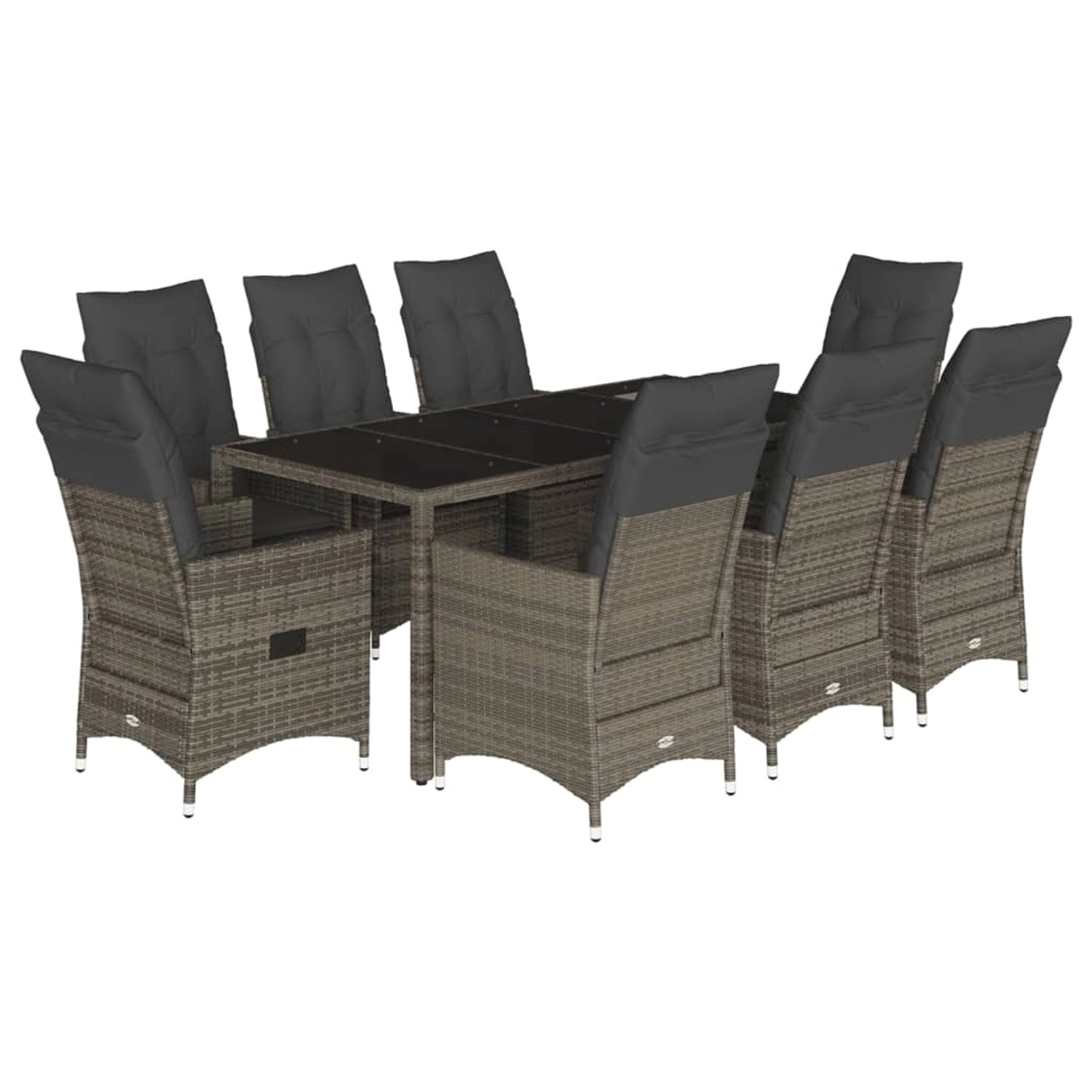 vidaXL 9-Tlg Garten-Essgruppe mit Kissen Grau Poly Rattan 3276742 günstig online kaufen