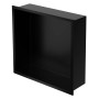 Schwarze LuxeBath Wandnische aus Edelstahl, 30x30x10 cm, mit Rahmen für Dusche.