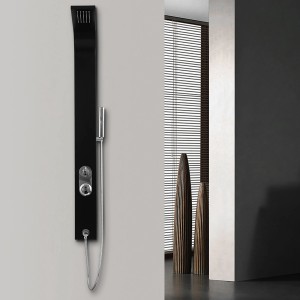 Schwarzes Duschsystem Venice aus Edelstahl mit Kopf- und Handbrause.