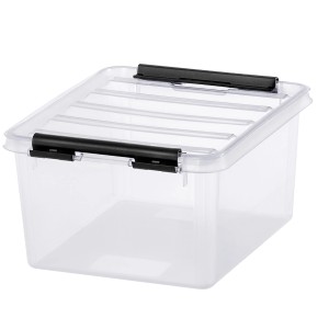Transparente SmartStore Aufbewahrungsbox Classic 2 l mit Deckel und schwarzen Clips.