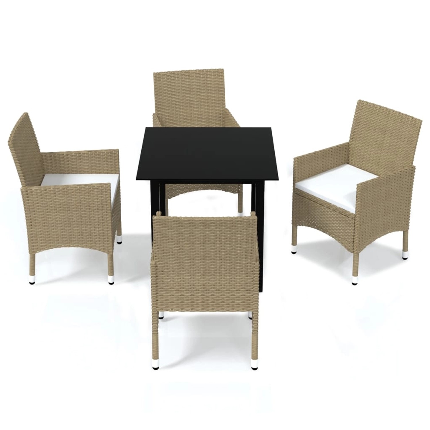 vidaXL 5-tlg Garten-Essgruppe mit Kissen Poly Rattan Beige Modell 4