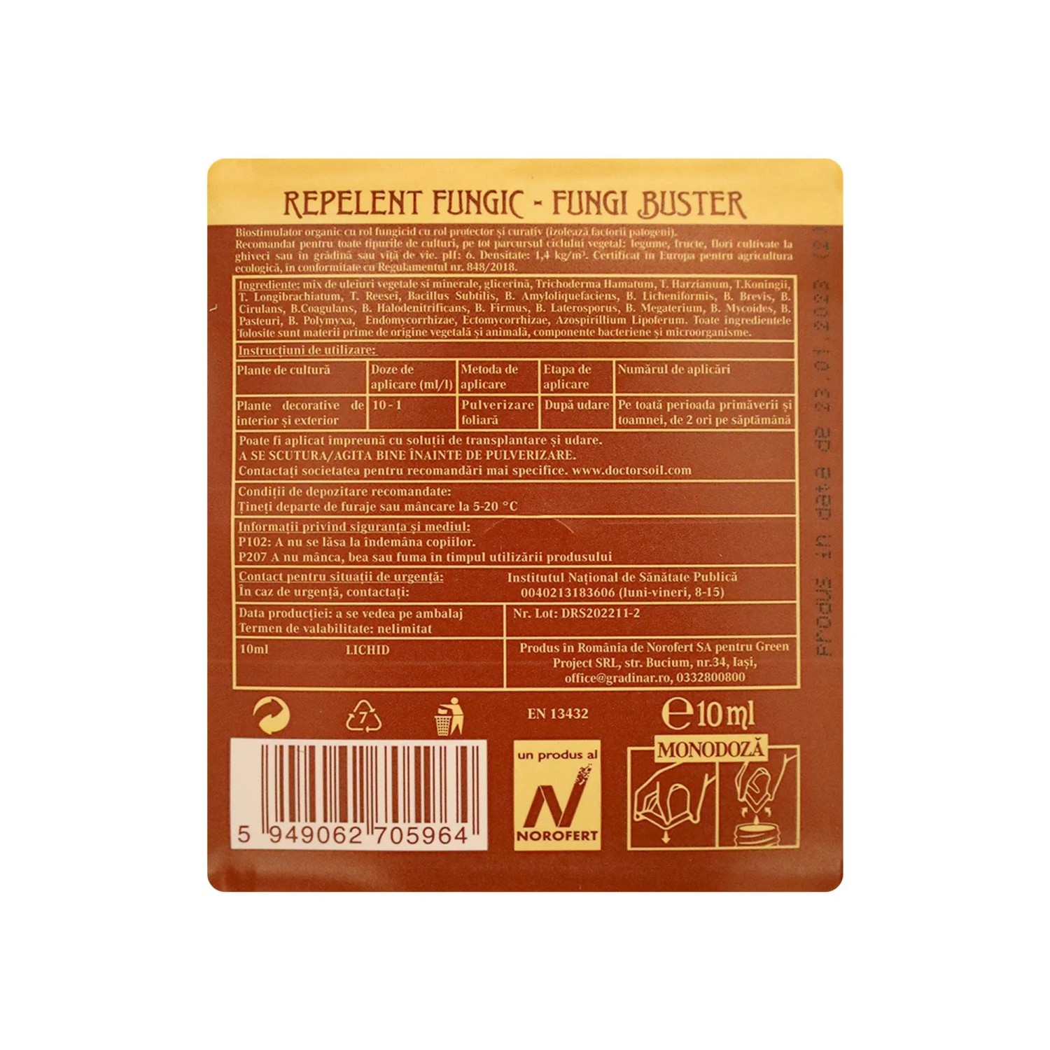 Dr.Soil Fungi Buster Pflanzenschutzlösung gegen Pilzbefall, braune Verpackung.