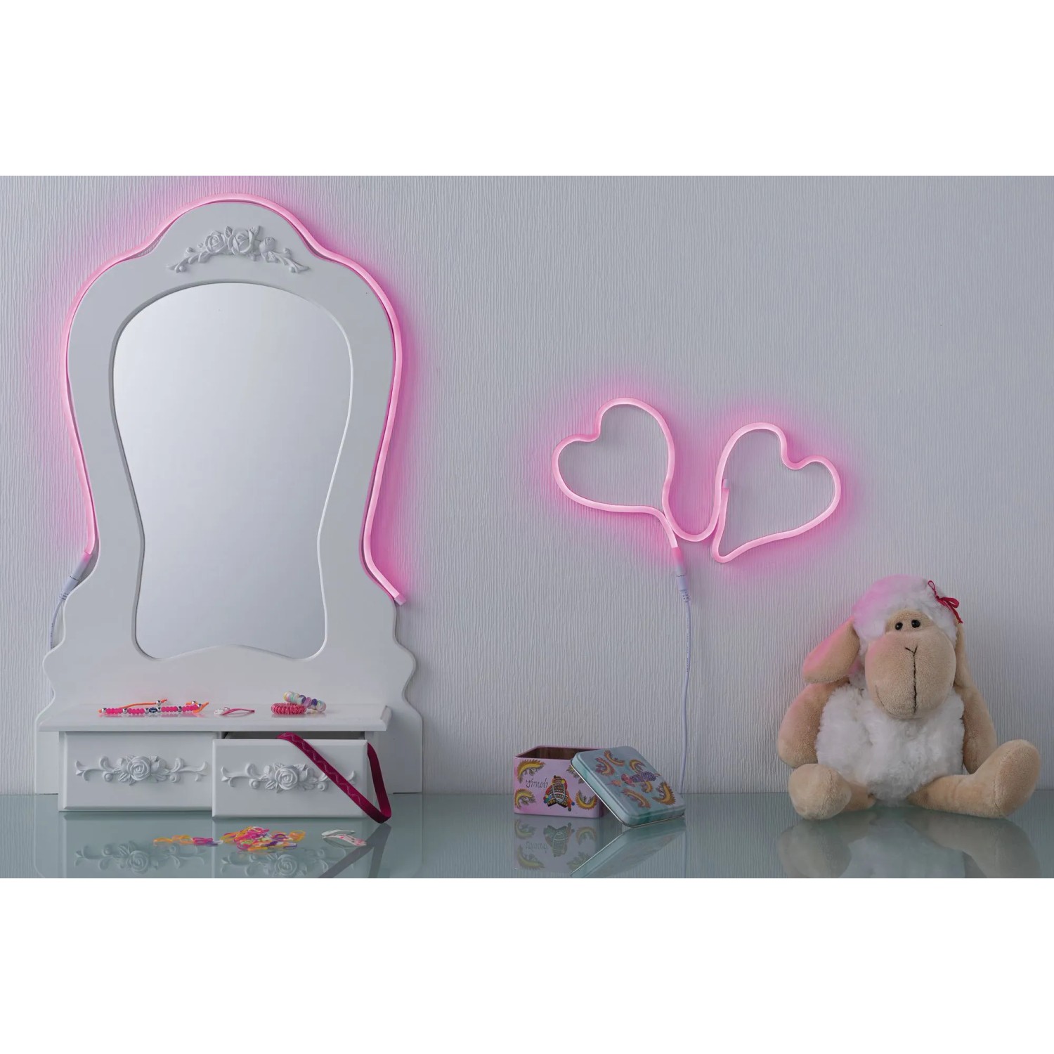 Paulmann LED Strip Neon Colorflex USB Pink, 1 m, als Deko an Spiegel und Wand.