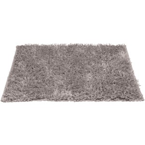 Weiche, hochflorige Badematte Lanas in Taupe aus recycelten PET-Flaschen, 60x90 cm.