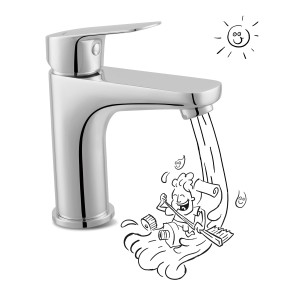 baliv Waschtischarmatur WT-5640 Chrom mit stilisierter Wasseranimation.