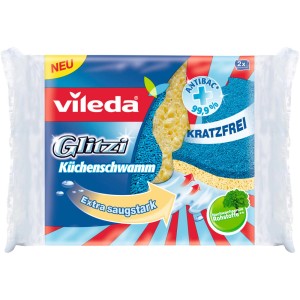 Vileda Glitzi Küchenschwamm 2er-Pack: Antibakteriell, kratzfrei und extra saugstark.