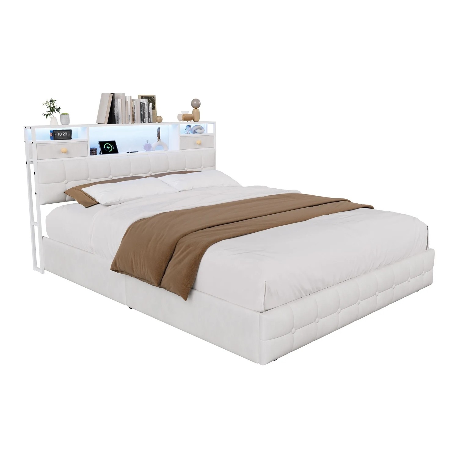PXloue Polsterbett Stauraumbett 160x200 mit Stauraum LED USB Doppelbett Beige