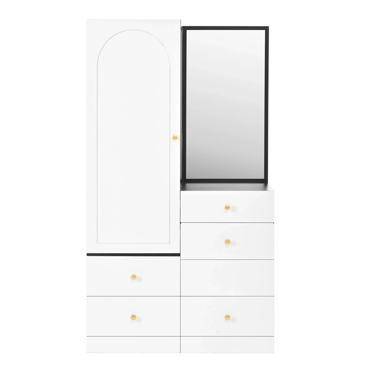 Merax Schminktisch Kleiderschrank MDF Spiegel Hocker Kombination