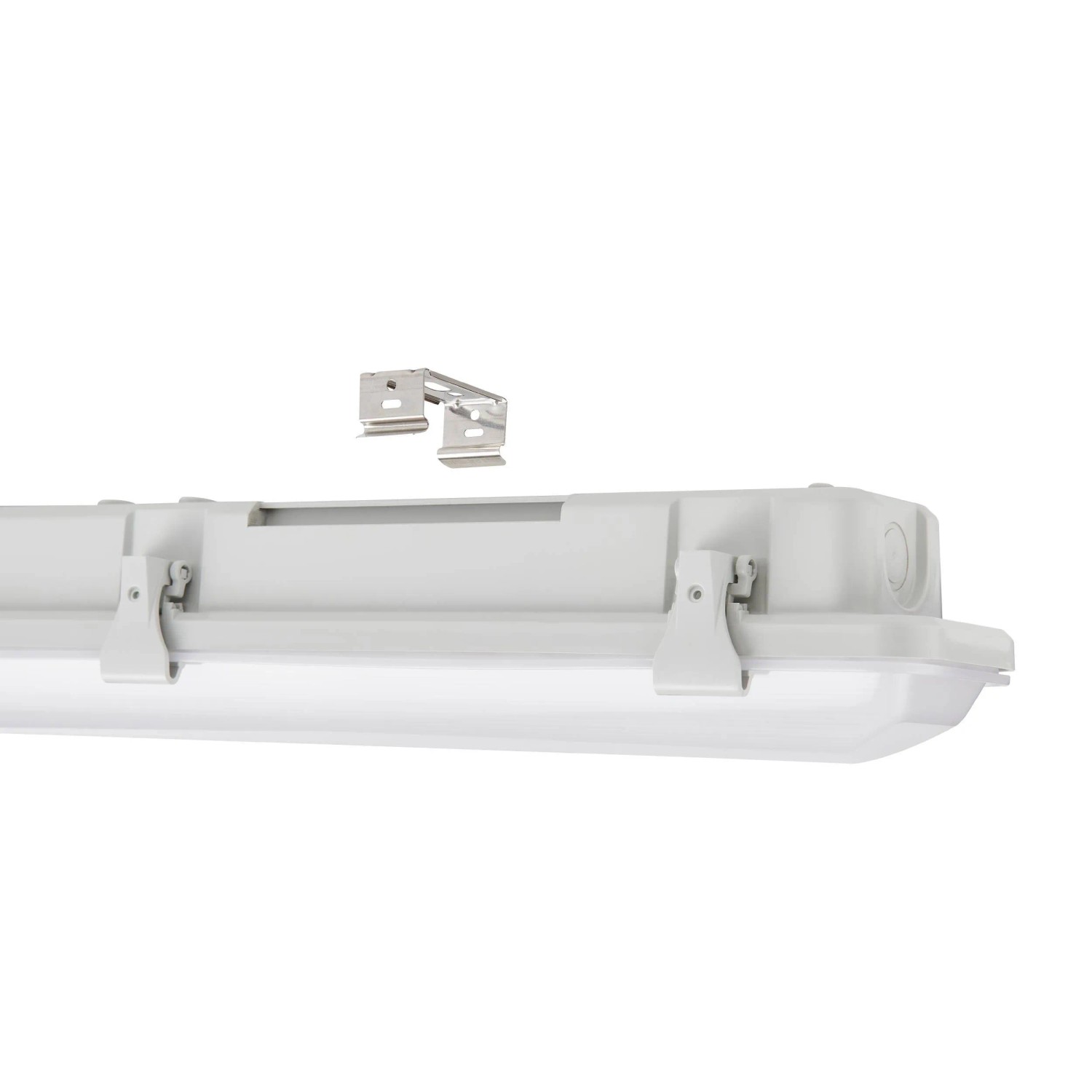 Graue Eglo LED-Feuchtraumleuchte Prime, 149 cm, mit Montageklammern. Ideal für Feuchträume.