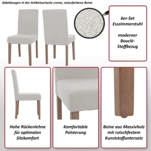 6er-Set MCW Esszimmerstühle Littau Grau, Boucle-Stoffbezug, hohe Rückenlehne, naturfarbene Massivholzbeine.