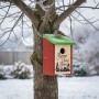 Relaxdays Nistkasten aus Tannenholz, rot/grün, mit Home-Tweet-Home-Aufschrift und Spatz auf dem Dach.