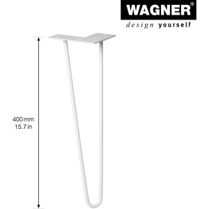 Wagner Möbelbein Hairpin, 400 mm, Light Grey, aus Stahl mit Anschraubplatte.