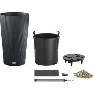 Lechuza Cilindro Color Pflanzgefäß, Ø 23 cm, Schiefergrau, mit Bewässerungssystem und Zubehör.