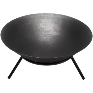 Schwarze Perel Feuerschale, Ø 56 cm, aus Gusseisen mit drei Beinen.