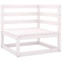 Weißes Garten Ecksofa aus Kiefernholz (2er Set) für den Außenbereich.