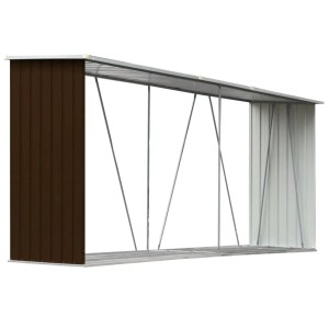 VidaXL Brennholzlager aus verzinktem Stahl, braun, 330x84x152 cm, für Kaminholz.