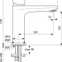 Skizze der Ideal Standard Cerafine O Waschtischarmatur H120, Chrom, mit Maßangaben.