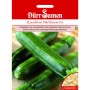 Dürr Samen Zucchini Partenon F1 Saatgut Packung mit dunkelgrünen Zucchinis.