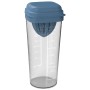 Rotho Küchenhelfer Loft: 5-in-1 Messbecher/Shaker, transparent mit blauem Deckel, 1 Liter.