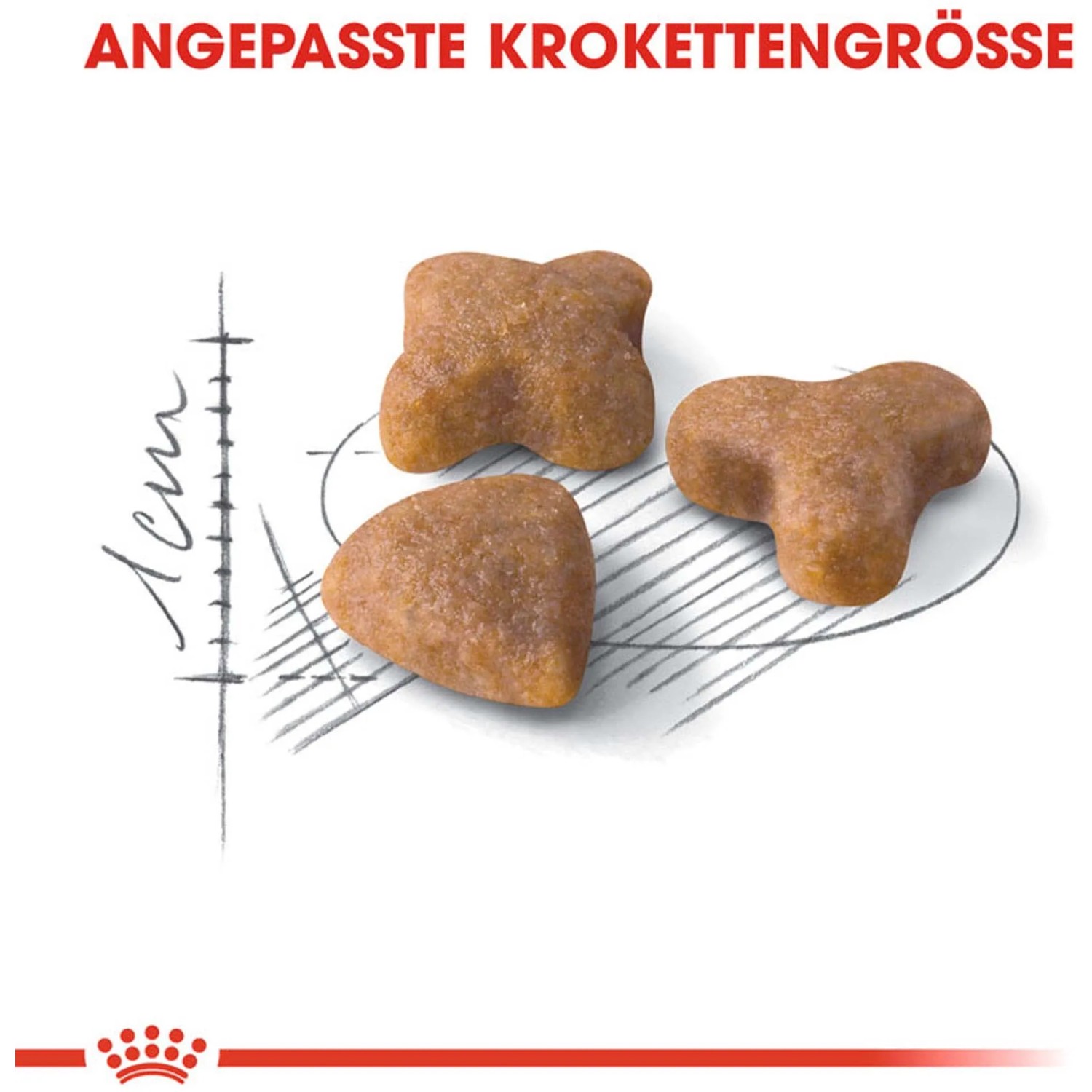 Royal Canin Sensible Katzenfutter: Drei Kroketten in angepasster Größe für sensible Katzen.