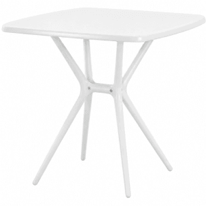 Weißer DELUKE Gartentisch SVEN aus Kunststoff, eckig 72x72cm, mit modernem Gestell. Ideal für Balkon & Outdoor.