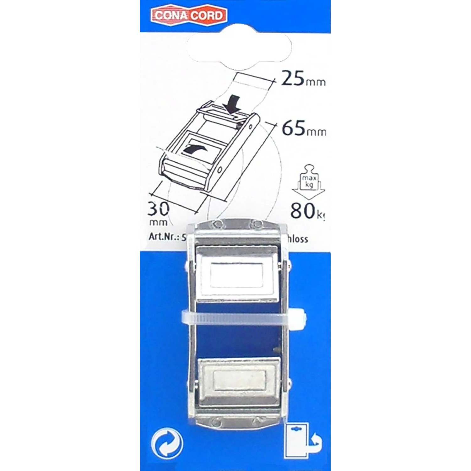 Conacord Gurt-Doppelklemmschloss aus Zink, 65 mm Länge für Spanngurte und Zurrgurte.