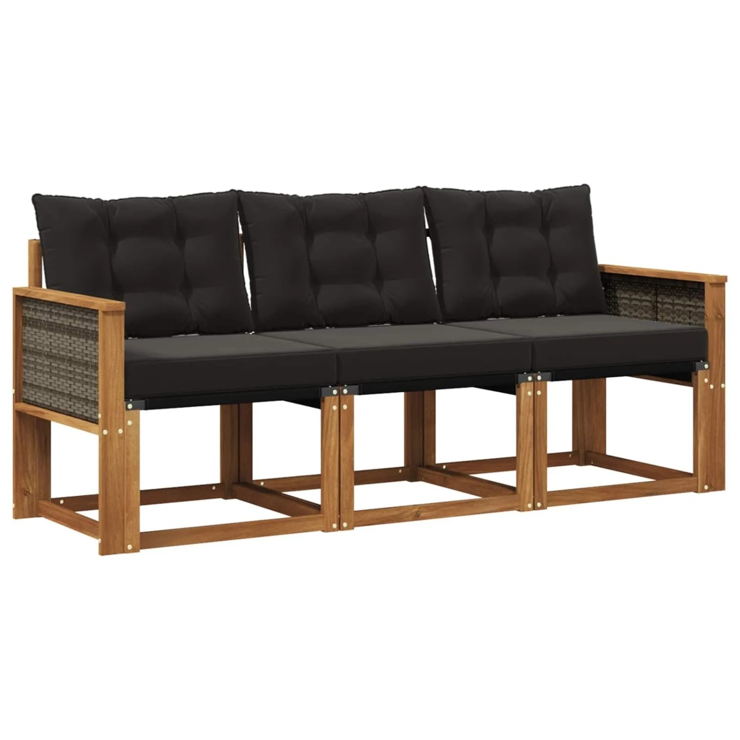 vidaXL Outdoor-Sofagarnitur mit Kissen 3 Stk Natur und Schwarz 3381740