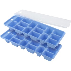 Fackelmann Eiswürfelformer 2er-Set, blaue Kunststoffformen mit transparentem Deckel.