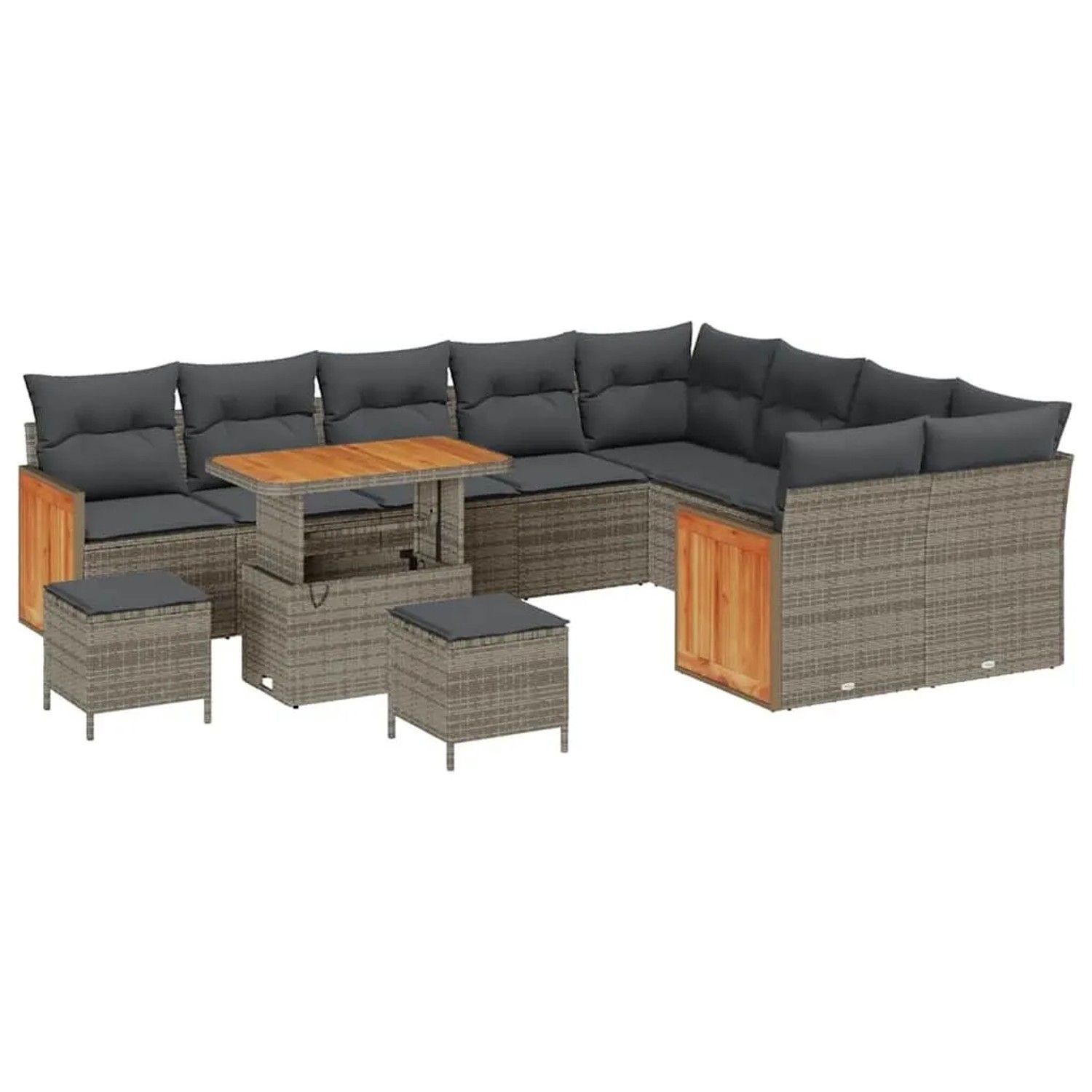 vidaXL Gartensofa-Set mit Kissen 13 Stk Grau Poly-Rattan 3365298 günstig online kaufen