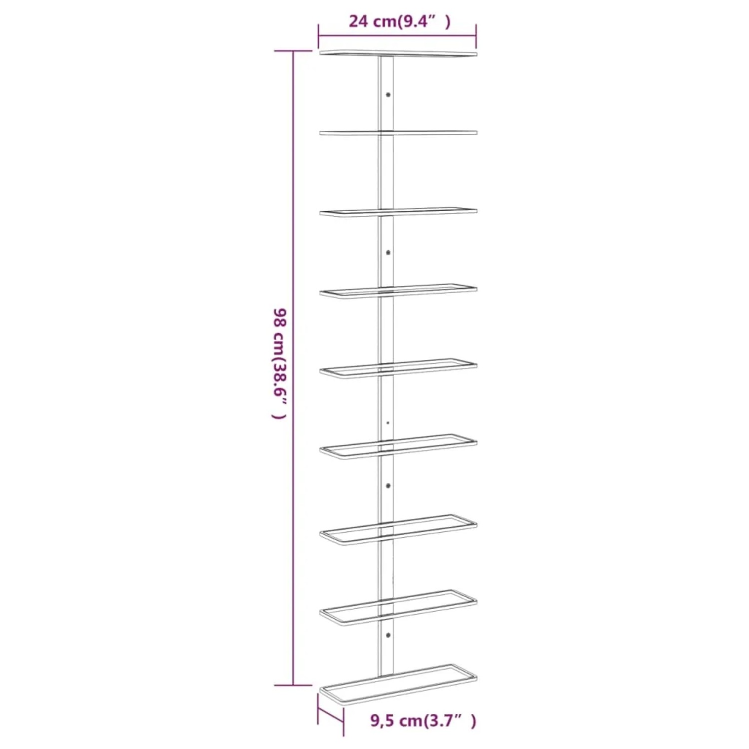 VidaXL Wand-Weinregale (2 Stk.) aus goldenem Eisen für 9 Flaschen, Maße: 98x24x9,5cm.