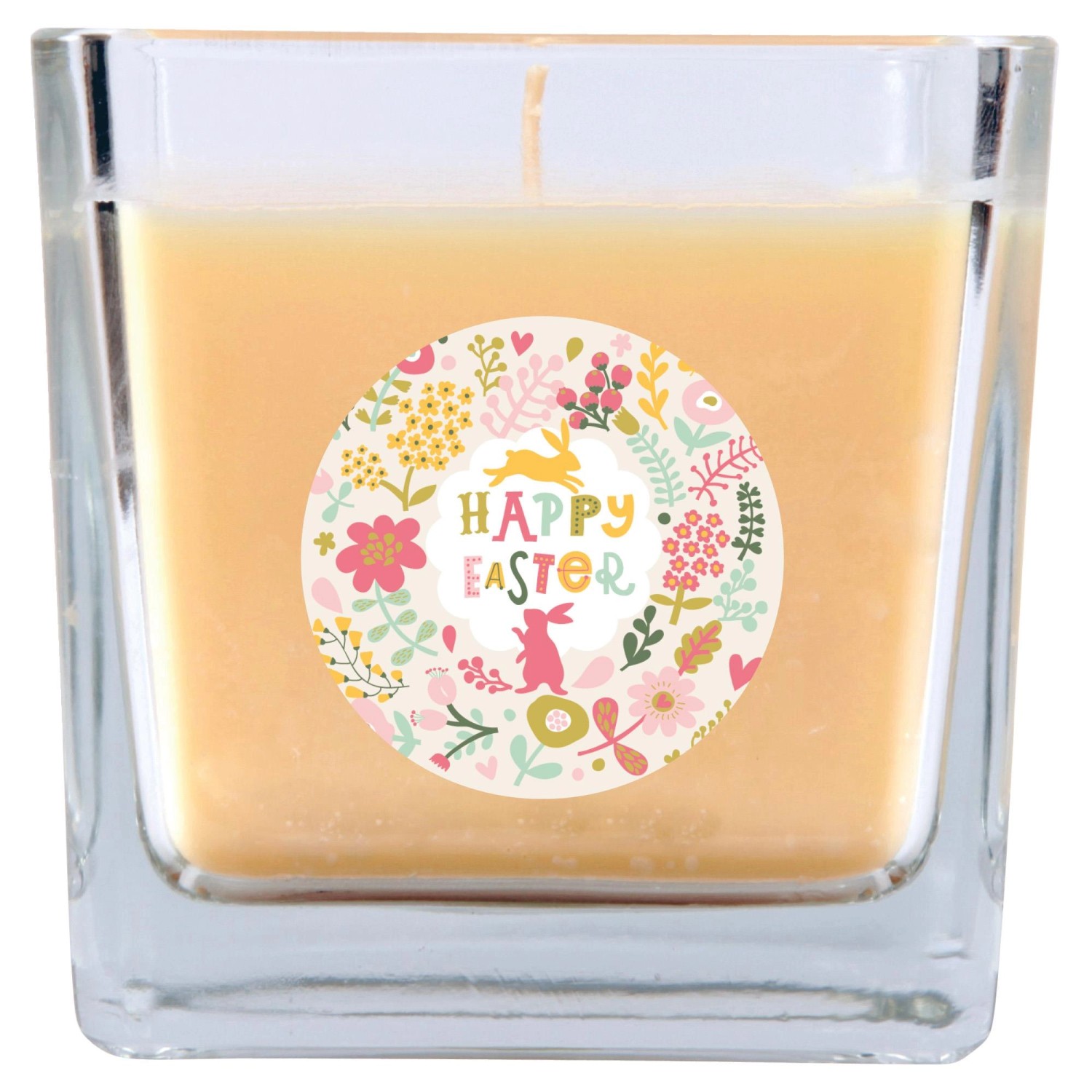 HS Candle Duftkerze & Glas Ostern Creme Viereck 50h Happy Easter Blumen günstig online kaufen