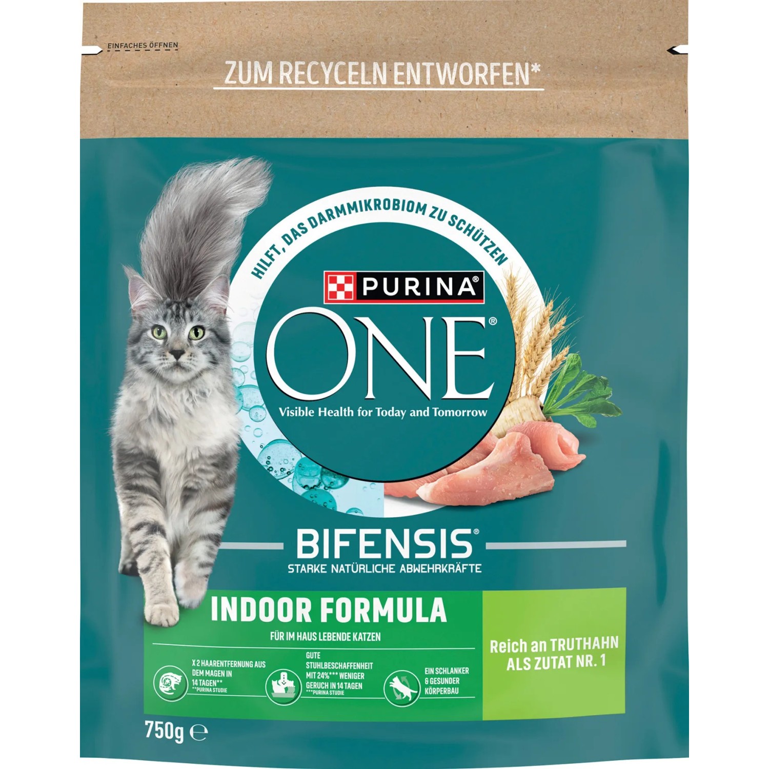 Purina One Katzenfutter INDOOR FORMULA reich an Truthahn 750 g Beutel