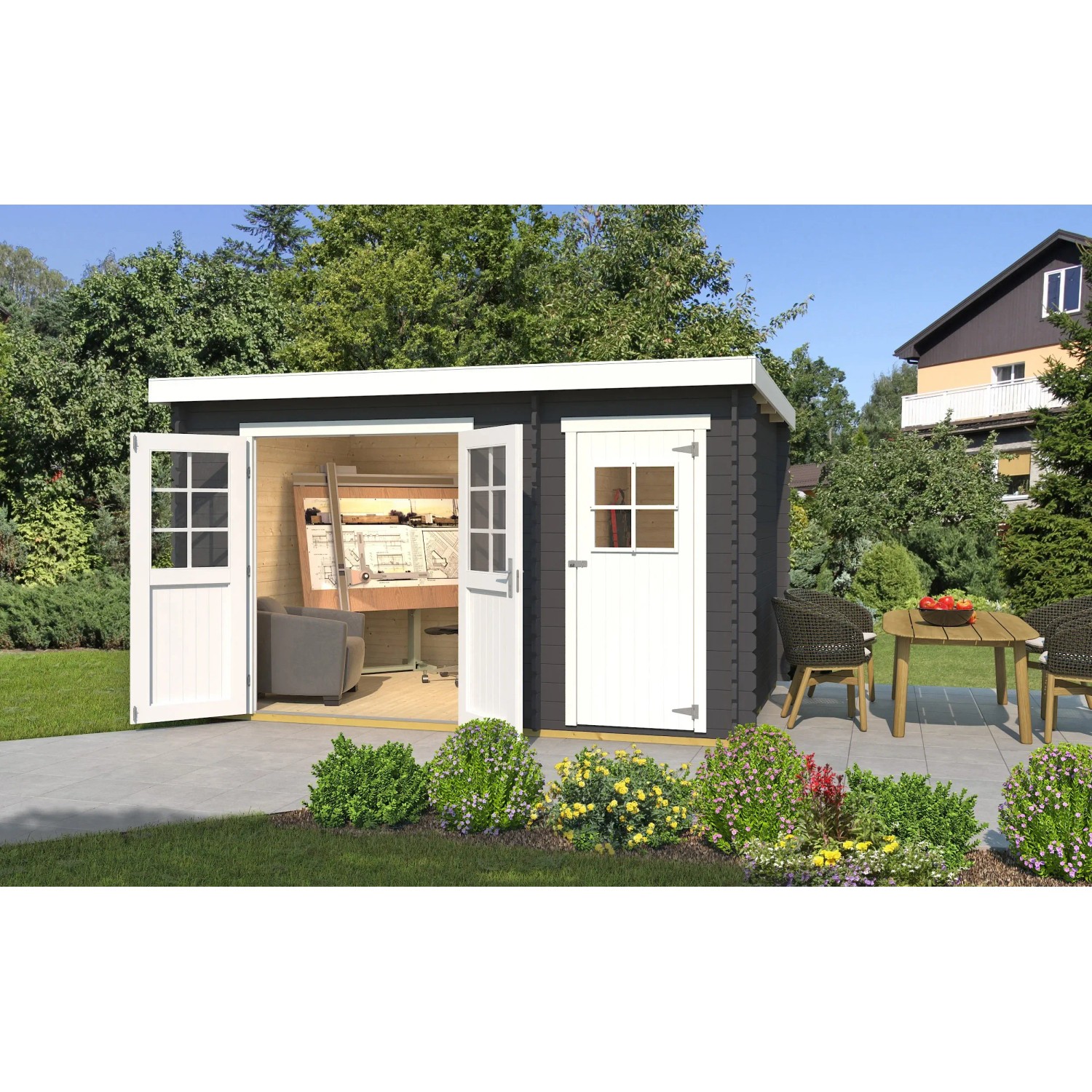Weka Gartenhaus/Gerätehaus 254 Anthrazit Gr.2 370 cm x 250 cm