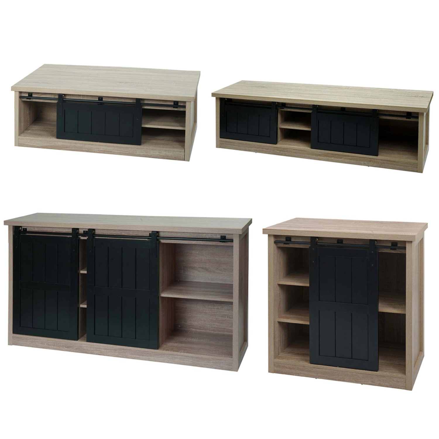 MCW Wohnzimmerset K75 aus TV-Rack Sideboard Kommode Und Couchtisch Naturfarben