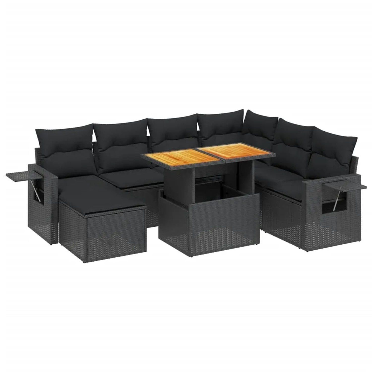 vidaXL 8-Tlg Garten-Sofagarnitur mit Kissen Schwarz Poly Rattan 3275715