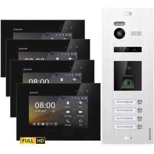 Balter EVO-HD Video-Türsprechanlage mit 4 Monitoren und Fingerprint-Sensor für Vierfamilienhaus.