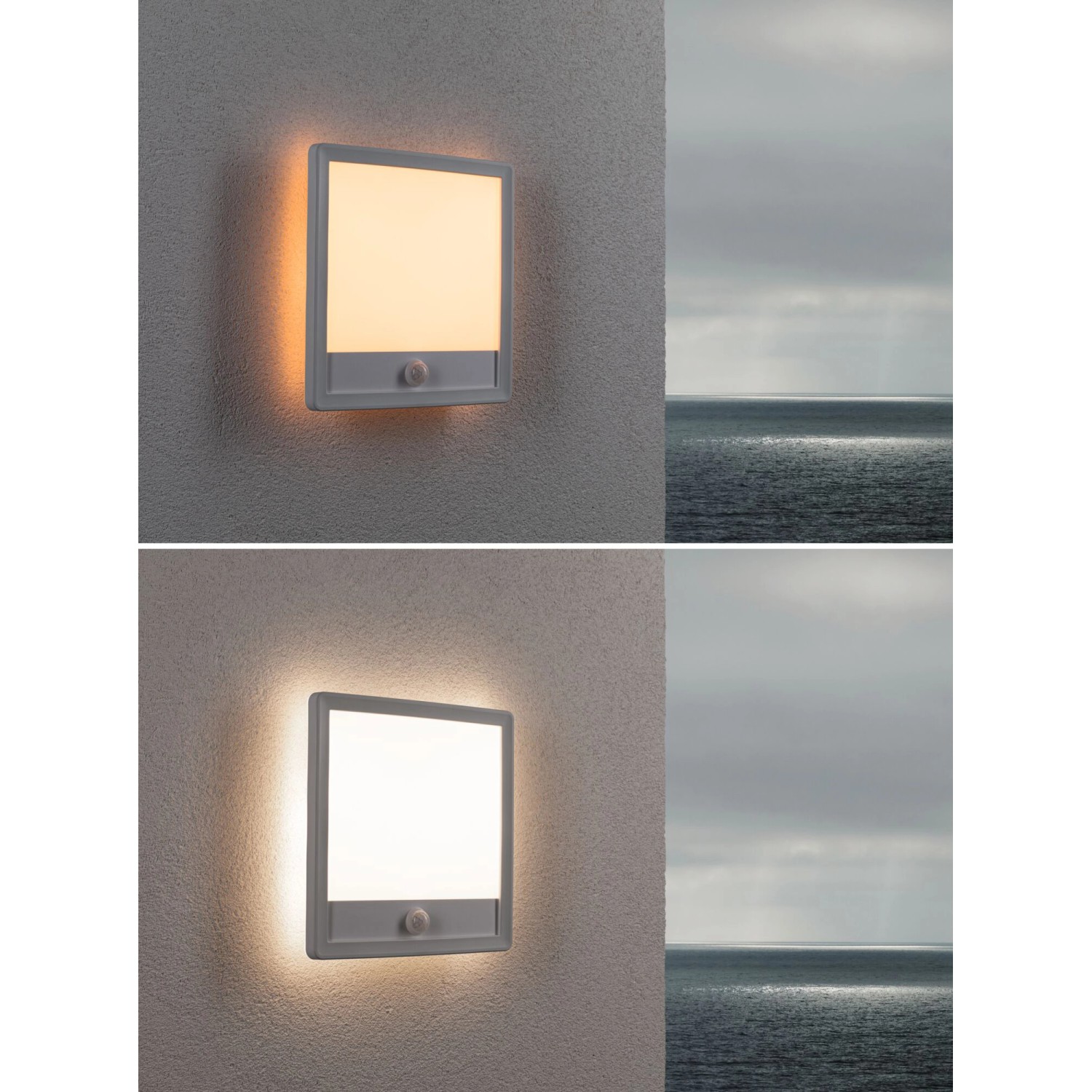 Paulmann LED-Außendeckenleuchte Lamina eckig, weiß, mit PIR-Sensor. Lichtfarbe einstellbar.