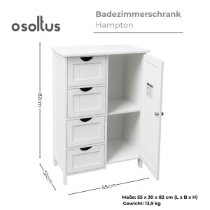 osoltus Badezimmerschrank Beistellschrank Hampton 55 x 30 x 82 cm Weiß
