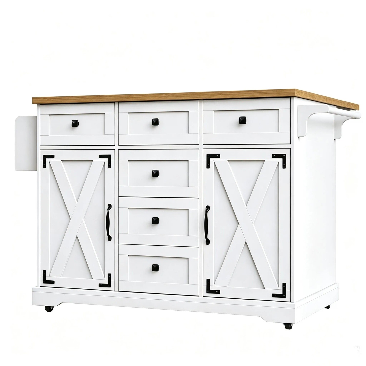 okwish Kücheninsel mit Rollen Großem Stauraum Servierwagen Küche 147 x 70 x 93 cm Weiß