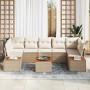 Beiges 8-teiliges vidaXL Garten-Sofa-Set aus Poly Rattan mit Kissen und Tisch.