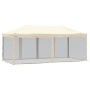 Faltbares Partyzelt 3x6 m in Creme mit Seitenwänden für Outdoor-Events.
